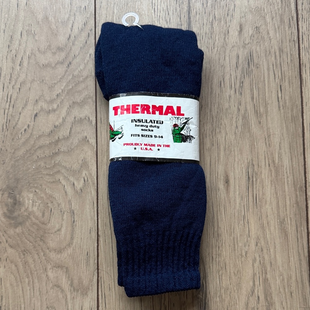 Vintage Thermal Insulated Socks Heavy Duty Navy Blue Made in USA Fits Sizes 9-14